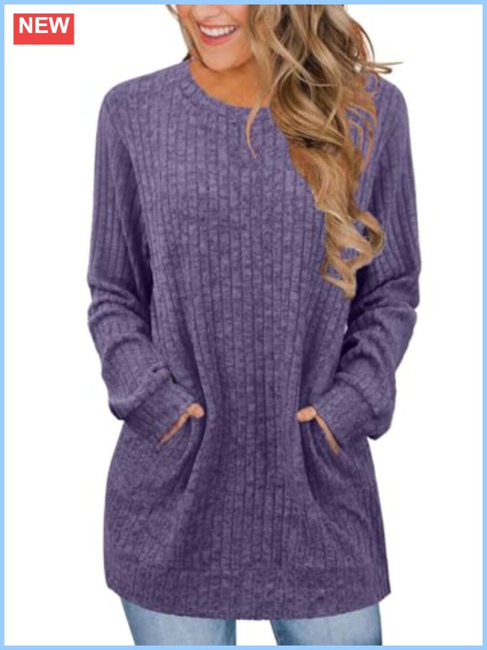 Womens Tunic Sweatshirt Long Sleeve Crewneck Side Pocket Pullover